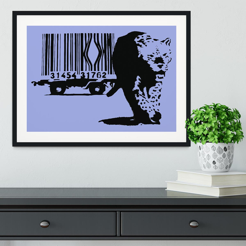 Banksy Barcode Leopard Blue Framed Print