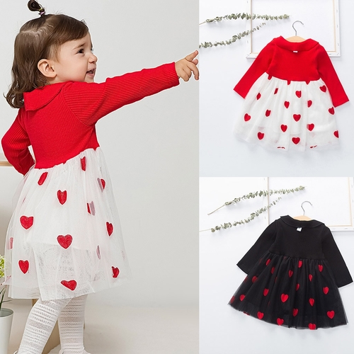 Kids Splicing Heart Shaped Printing Dress Baby