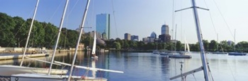 Panoramic Images PPI122143L Sailboats in a river with city in the back