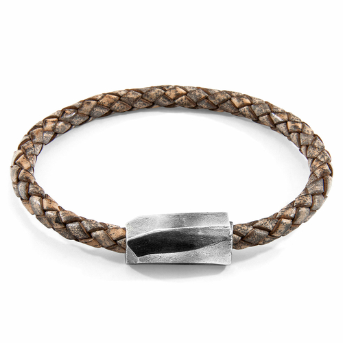 Taupe Grey Hayling Silver and Braided Leather Bracelet