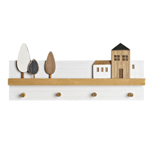 Wall mounted coat hanger DKD Home Decor Wood Houses Urban 40 x 4 x 17