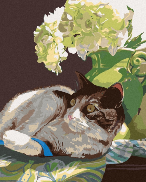 Zuty - Paint by Numbers - LYING CAT UNDER A FLOWER (MARDELL SCHUSTER),