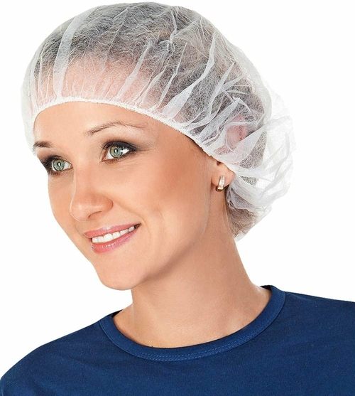 Disposable Bouffant Caps 21" Pack of 100 White Polypropylene Hair Head