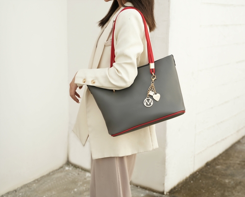 Malay Tote Handbag with Cosmetic Pouch Vegan Leather Women 