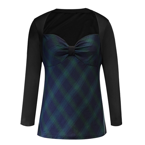  Women 5XL Plus Size Plaid Stitching Bow Tie