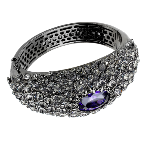 Women TIN Cobalt Black Brass Bangle with AAA Grade CZ in Tanzanite - 7