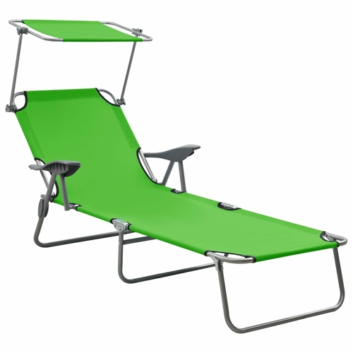 Folding Sun Lounger with Canopy Steel Taupe
