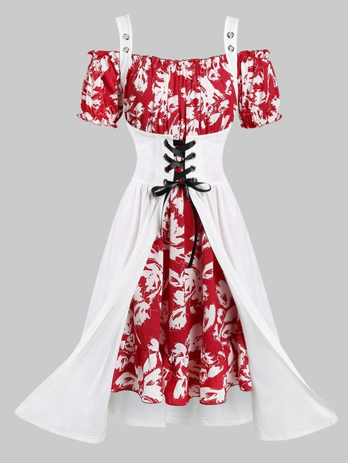  Plus Size Off Shoulder Floral Dress With