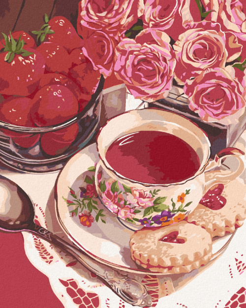 Zuty - Paint by Numbers - TEA WITH STRAWBERRIES AND ROSES (MARDELL