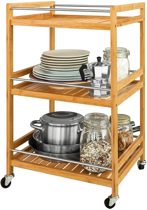 VIKUS Bamboo Kitchen Trolley 3 Tier Storage Cart