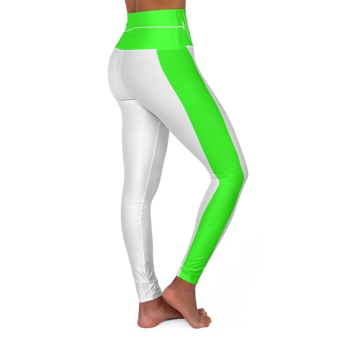 High Waisted Yoga Leggings - White and Neon Green White Bordered