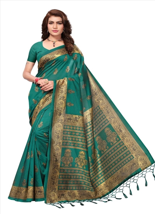 Generic Women's Art Silk Saree (Green, 5-6 Mtrs)