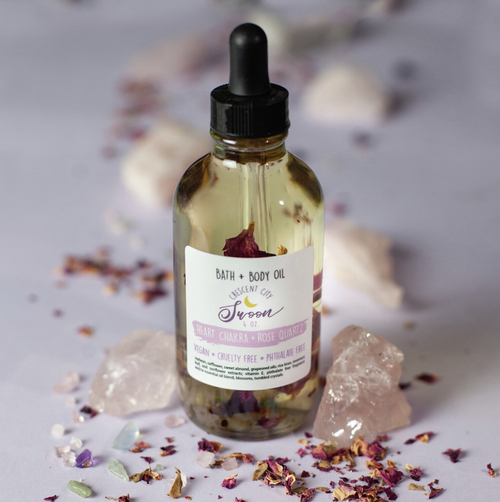 Rose Quartz Crystal Heart Chakra Bath and Body Oil