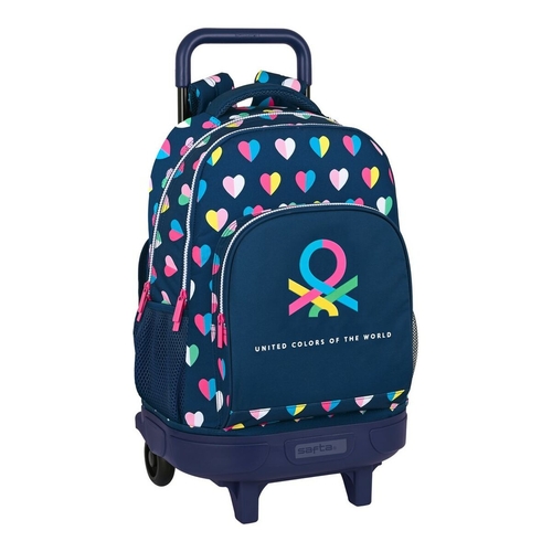 School Rucksack with Wheels Benetton Corazones Multicolour Navy Blue