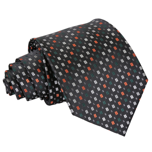 Bohemian Geometric Classic Tie - Black with Silver and Orange