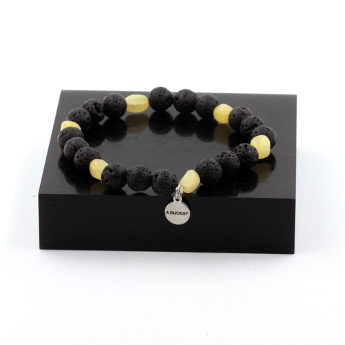 Yellow Calcite from the UK + Lava 8 mm beads Bracelet. 