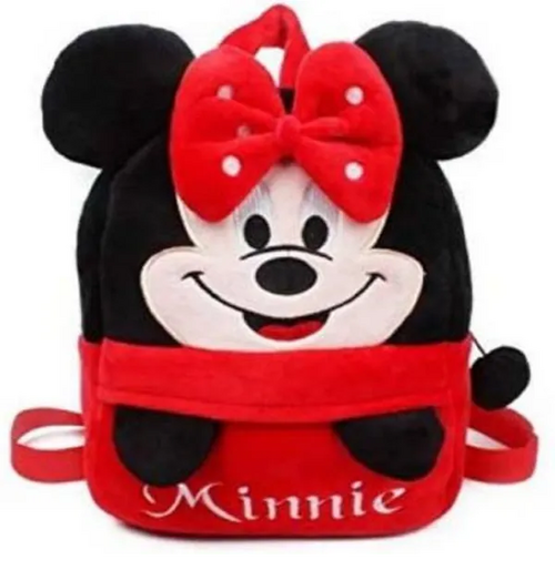Red Minnie Up Velvet Soft Plus Kids School Bag Nursury Class To 5 |
