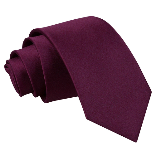 Plain Satin Slim Tie - Plum