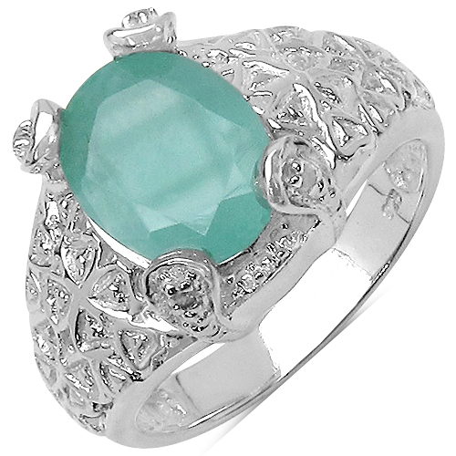 2.52 Carat Genuine Emerald & White Topaz .925 Sterling Silver Ring