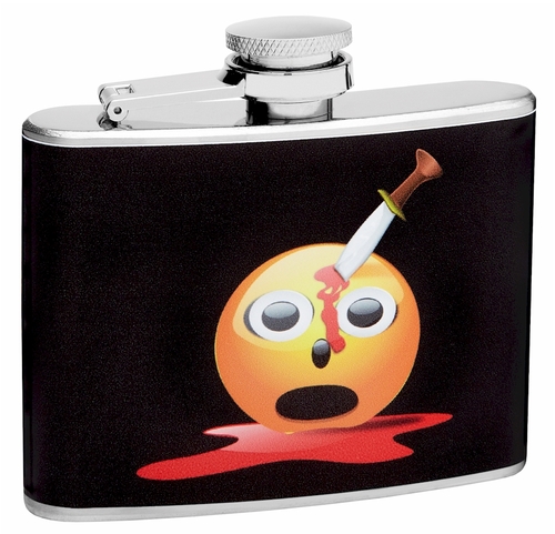 4oz Hip Flask with Happy Face Stabbed in the Forehead, Gift Box,