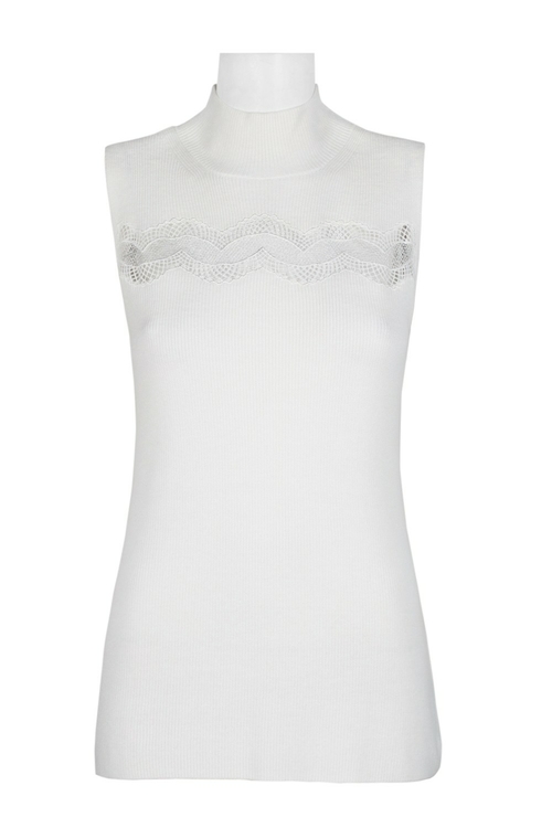 Tahari ASL High Neck Sleeveless Solid Knit Top