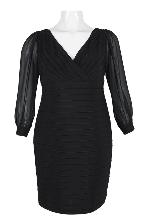 Adrianna Papell V-Neck Piping Detail Long Sleeve Zipper Back Solid