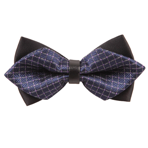 Diamond Tip Pre-Tied Bow Tie - Large Grid Navy Blue & White