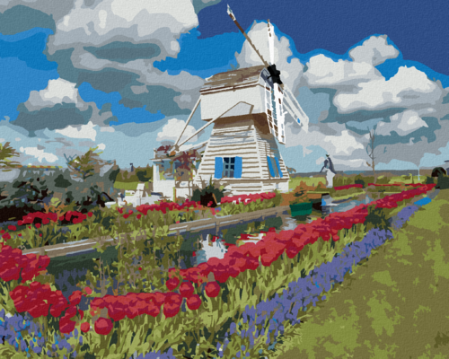 Zuty - Paint by Numbers - WINDMILL AND TULIPS (DENNIS FRATES), 40x50