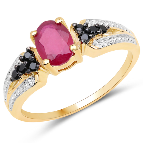 14K Yellow Gold Plated 1.24 Carat Glass Filled Ruby and Black Spinel
