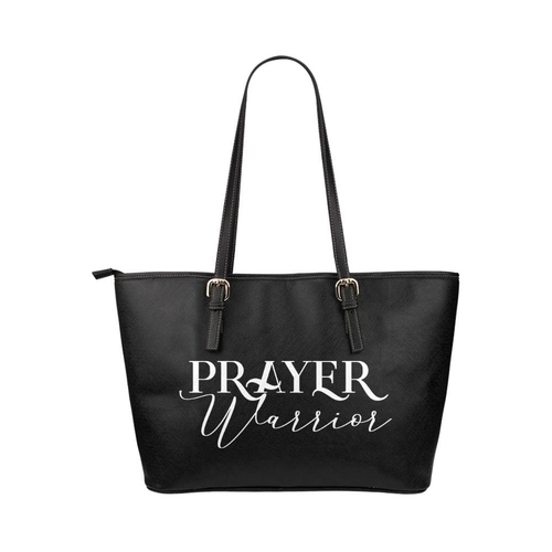 Large Leather Tote Shoulder Bag - Black and White Prayer Warrior