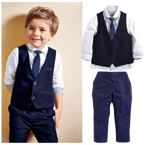 New Baby Kids Boys Tuxedo Suit Shirt Waistcoat Tie