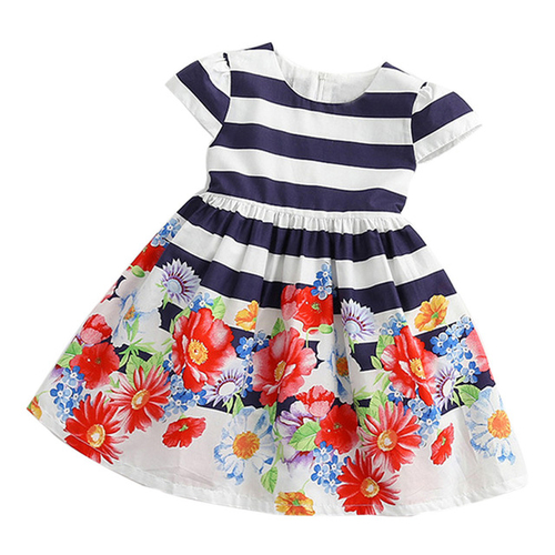 Flower Stripe Lace Children's Dress Girls Short