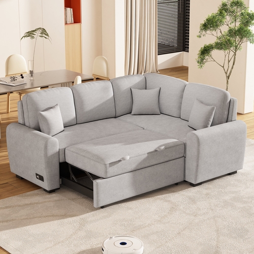 87.4"Sectional Sleeper Sofa with USB Charging Port and Plug