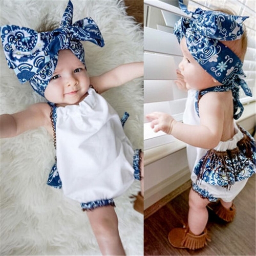 Babies Girl Floral Halter Tassel Bodysuit Newborn