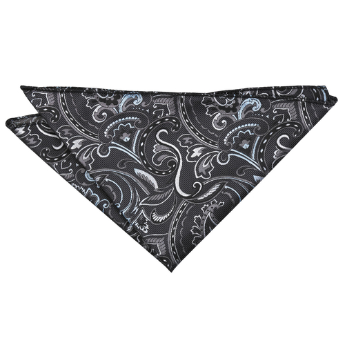 Cypress Paisley Handkerchief - Black & Silver