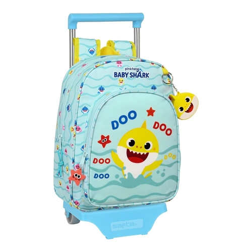 School Rucksack with Wheels Baby Shark Beach Day Yellow Light Blue (26