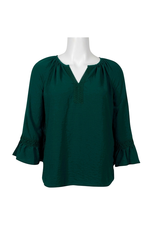 Spense V-Neck 3/4 Sleeve Solid Polyester Top