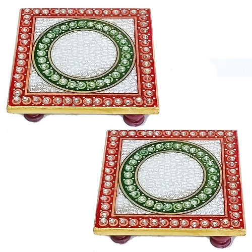 Meenakari Chowki for Home & Office Mandir Pooja Approx Size (4×4 Inch)
