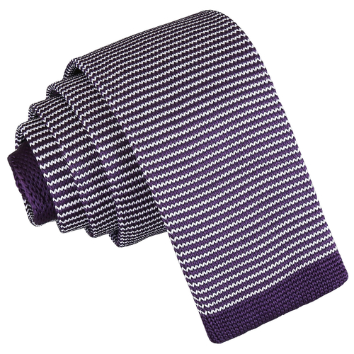 Pin Stripe Knitted Skinny Tie - White & Purple