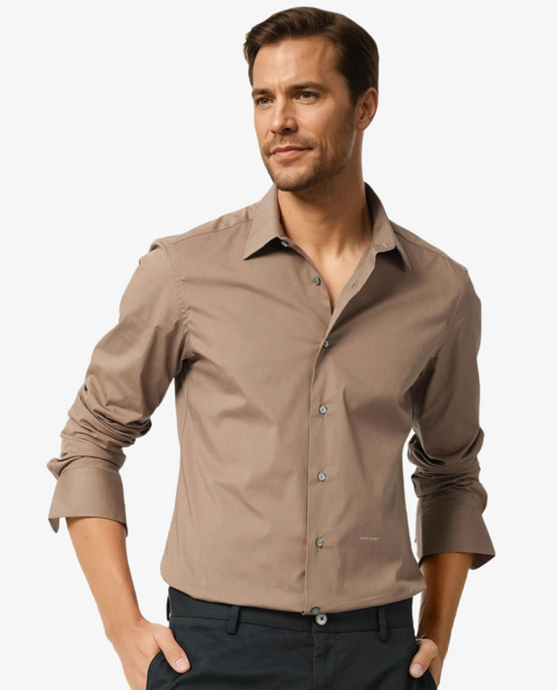 Long Sleeves Spread Collar Cotton Solid Shirt For Men