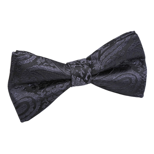 Paisley Pre-Tied Bow Tie - Charcoal Grey