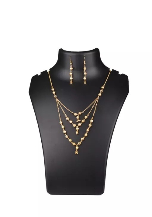 Gold-Plated Long 3-Line Necklace