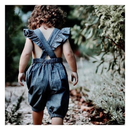 Newborn Infant Baby Girls Denim Backless Romper