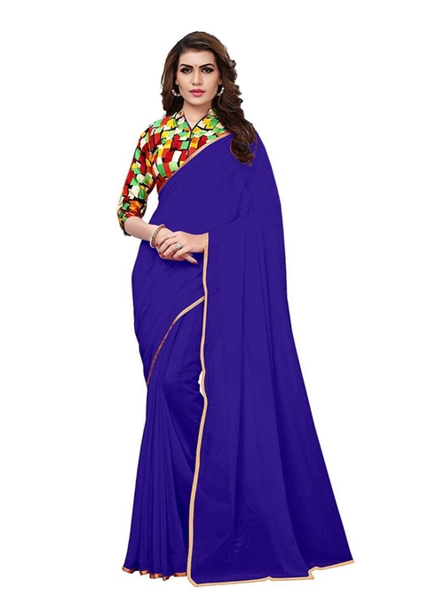 Generic Women's Chiffon Saree (Royal Blue, 5-6