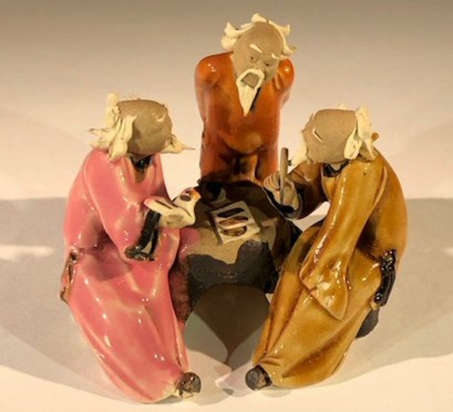 Miniature Ceramic FigurineThree Men Sitting at a Table Scribing - 3"