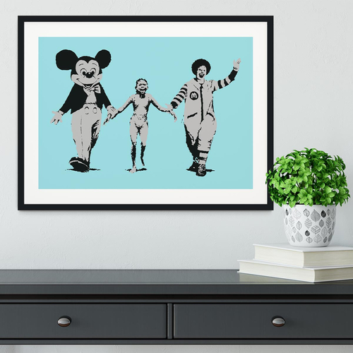 Banksy Mickey and Ronald Light Blue Framed Print