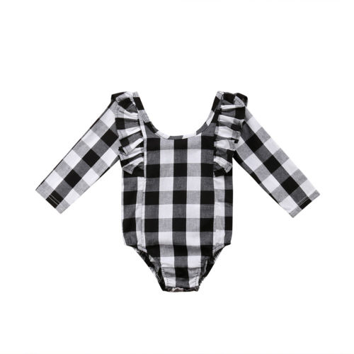 Fashion Newborn Baby Girls Kids Ruffles Plaid Long