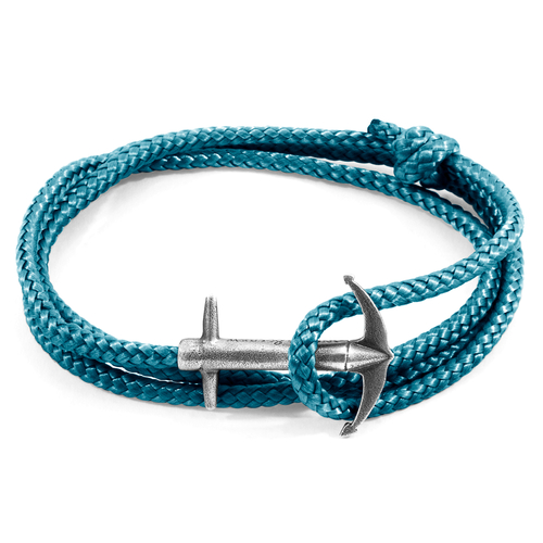 Ocean Blue Admiral Anchor Silver and Rope Bracelet