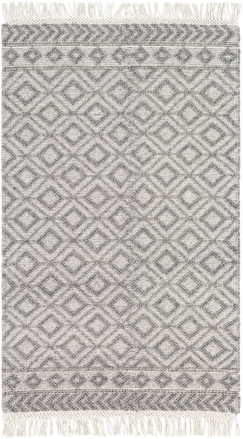 Surya FTS2302-1616 18 in. Farmhouse Tassels Area Rug, Black & Whit