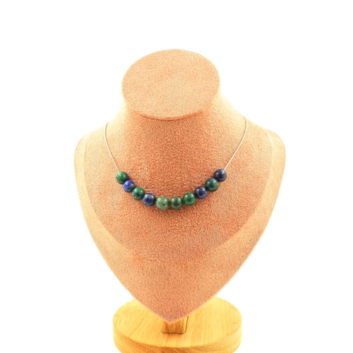 Azurite Chrysocolla 10 beads 8 mm necklace.